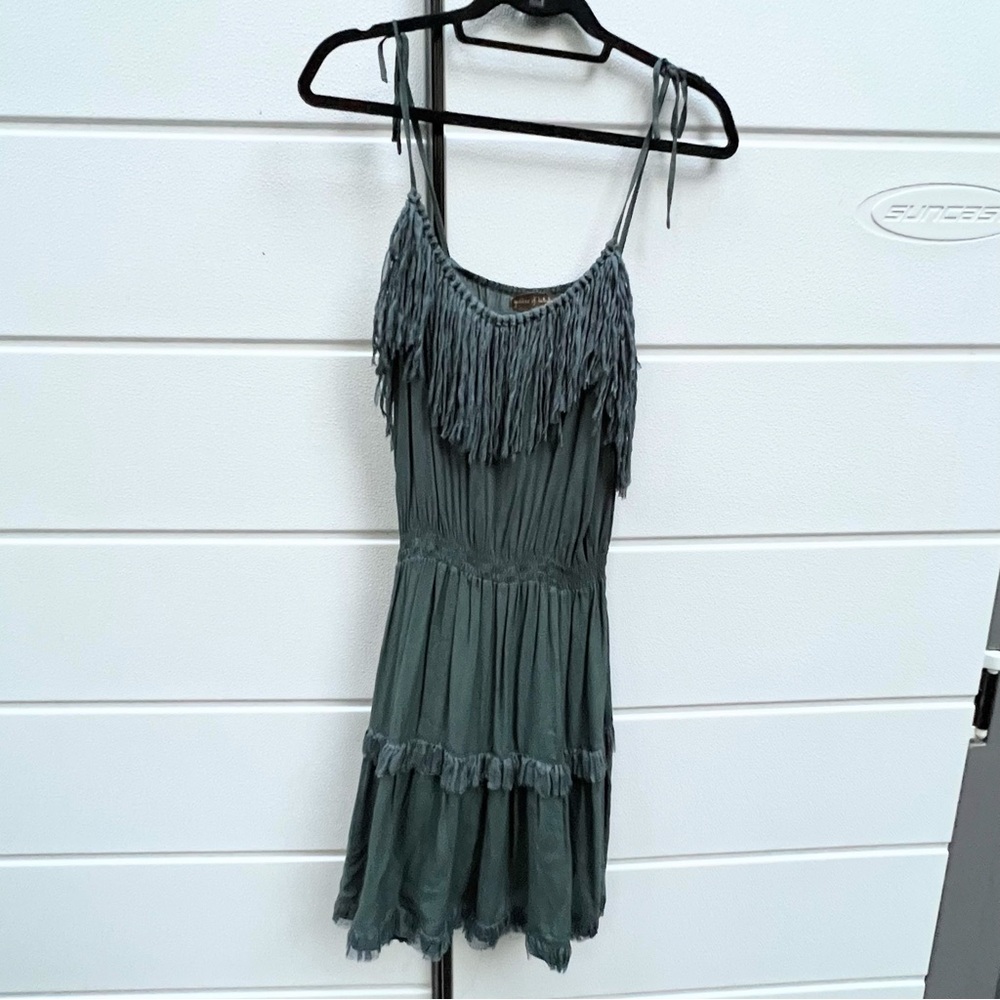 Goddess of Babylon Festival Dress Fringe Boho Dark Turquoise Medium Handmade
